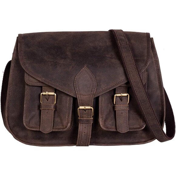 Women Black/Tan Crossbody Satchel Ladies Tote Travel Genuin Leather Shoulder Bag - Picture 1 of 7